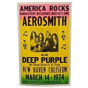 Aerosmith  1974 Concert  w/ Deep Purple New Haven, CT 22 x 14in Cardstock Poster